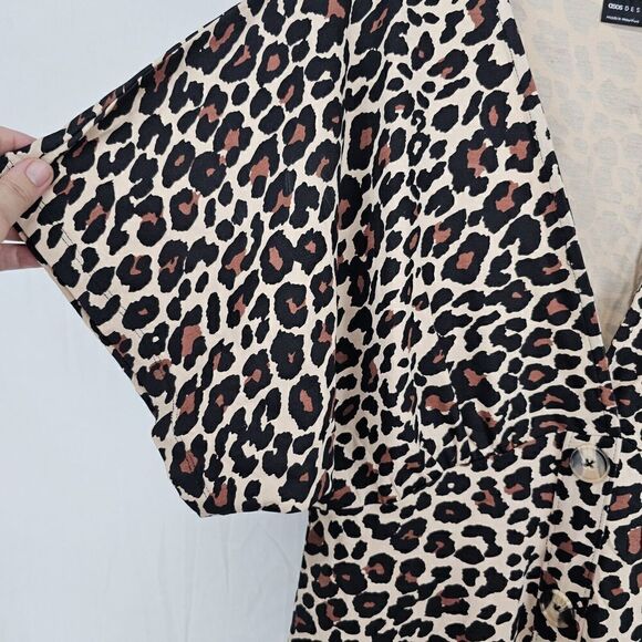ASOS DESIGN Flutter Sleeve Mini Tea Dress with Buttons in Leopard PrintNWT 10 - Picture 6 of 8